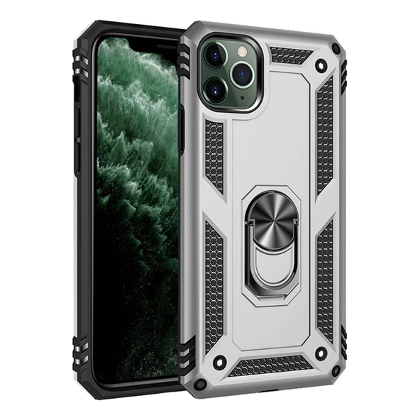 İphone 11 Pro Max Kılıf Sofya Yüzüklü Silikon Kapak - Gümüş ürün görseli 1