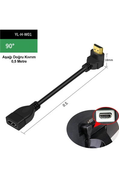 silabor HDMI erkek dişi adaptör kablosu 90 derece L şeklinde dirsek HDMI uzatma kablosu 4K HD ürün görseli 1