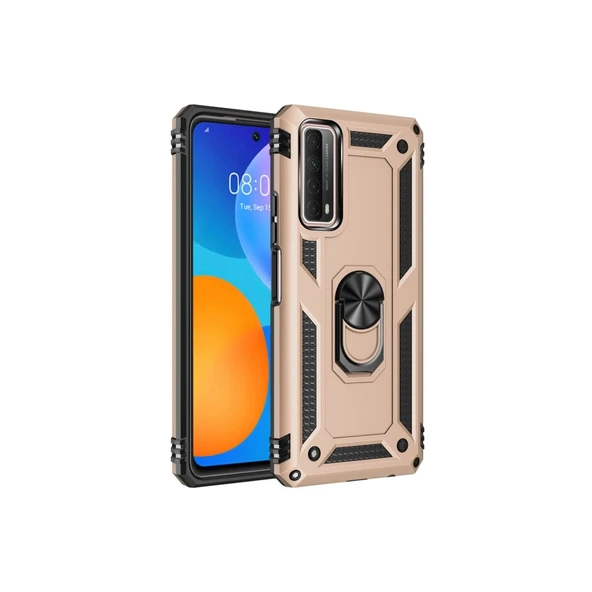 Huawei P Smart 2021 Kılıf Sofya Yüzüklü Silikon Kapak - Gold ürün görseli 1