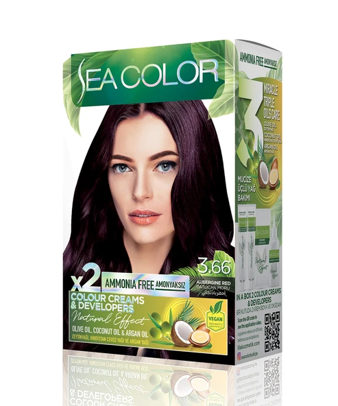 Sea Color Natural Effect Set Saç Boyası Amonyaksız 3.66 Patlıcan Moru ürün görseli 1
