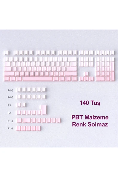 silabor Gradient 140 Tuşlu PBT Klavye Tuş Takımı Pembe Yan Baskılı Arka Aydınlatmalı 07 ürün görseli 1