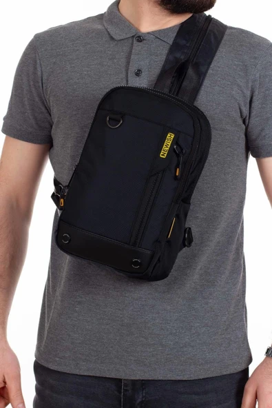 Newish Polo Tek Kol Çapraz Göğüs Ve Omuz Sırt Çantası-Body Bag - Siyah Sarı ürün görseli 1