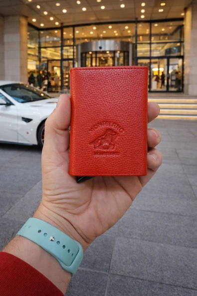Newish Polo Hakiki Deri Mekanizmalı Cüzdan Kredi Kartlık - Kırmızı ürün görseli 1