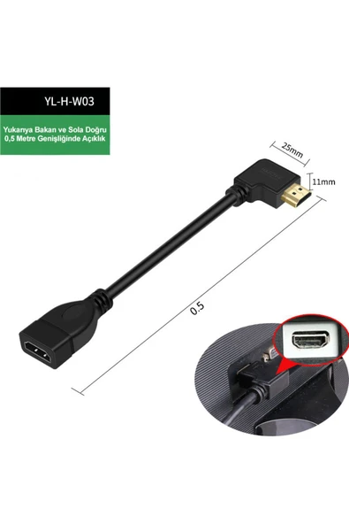 silabor HDMI erkek dişi adaptör kablosu 90 derece L şeklinde dirsek HDMI uzatma kablosu 4K HD ürün görseli 1