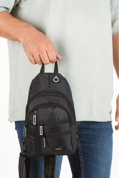Newish Polo Body Bag Usb Çıkışlı Çapraz Göğüs Ve Sırt Çantası - Qatro 2333 - Siyah Beyaz ürün görseli 1