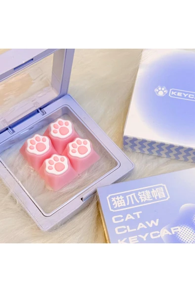silabor Çok Renkli PBT Cat Keycaps Mekanik Klavye Tuş Takımı (4 Adet) – Pembe Patili Klavye Tuş Seti ürün görseli 1