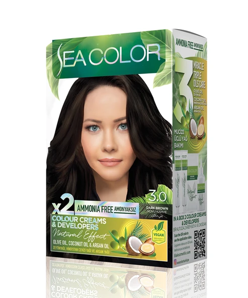 Sea Color Natural Effect Set Saç Boyası Amonyaksız 3.0 Koyu Kahve ürün görseli 1