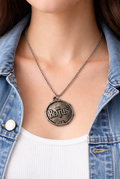Unisex The Beatles Yazılı Metal Kolye Gümüş Renk 60 cm Zincir ürün görseli 1