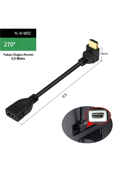 silabor HDMI erkek dişi adaptör kablosu 90 derece L şeklinde dirsek HDMI uzatma kablosu 4K HD ürün görseli 1
