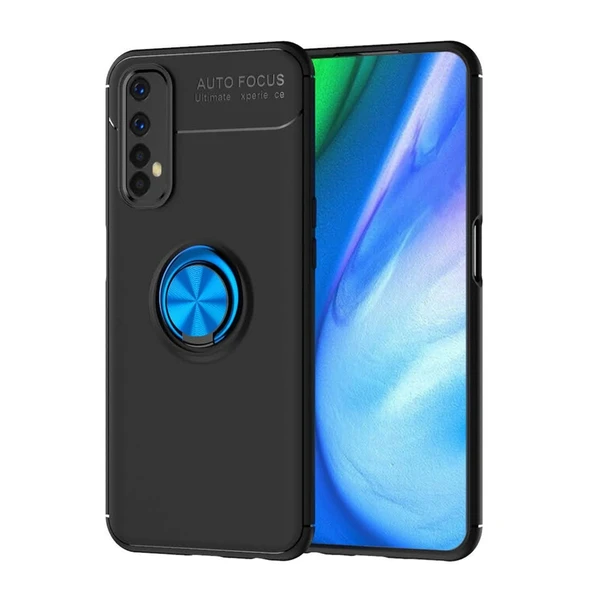 Realme 7 Kılıf Range Yüzüklü Silikon - Siyah-mavi ürün görseli 1