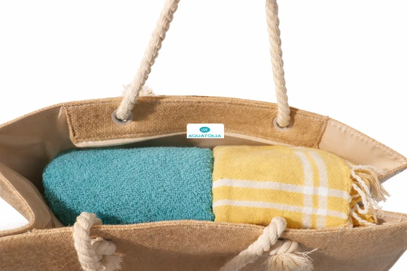 AQUATOLIA Jüt Kanvas  Fermuarlı Kadın Çantası 50x35 Cm. ürün görseli 1