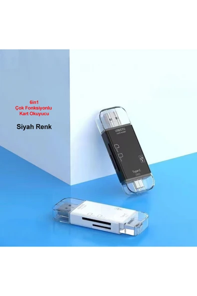 silabor 6 in 1 Çok İşlevli Kart Okuyucu Cep Telefonları ve Bilgisayarlar için Type-c/USB TF/SD kart SİYAH ürün görseli 1