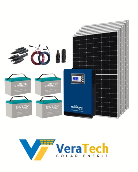 VeraTech Güneş Enerjisi Bağ Evi Solar Paketi 5KVA İnverter 400W Güneş Paneli 100Ah Jel Akü ürün görseli 1