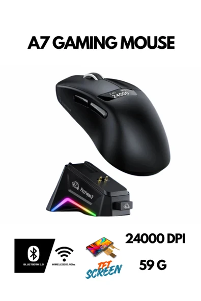 ATAsoft Freewolf A7 Kablosuz Dijtal Ekranlı Oyuncu Mouse PAW3311 1000 Hz 24000 DPI Bluetooth Mouse ürün görseli 1