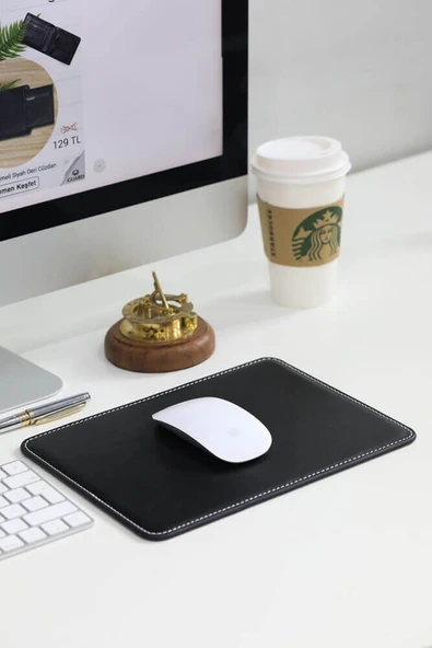 Guard Dikiş Detaylı Siyah Hakiki Deri Mouse Pad 26 x 20 Cm - GRD260411WT1041 ürün görseli 1