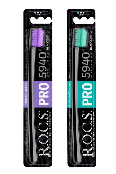 R.O.C.S. Rocs Pro Black 5940 Adet Kıl Içeren Soft Diş Fırçası - 2 Adet Mor-yeşil ürün görseli 1