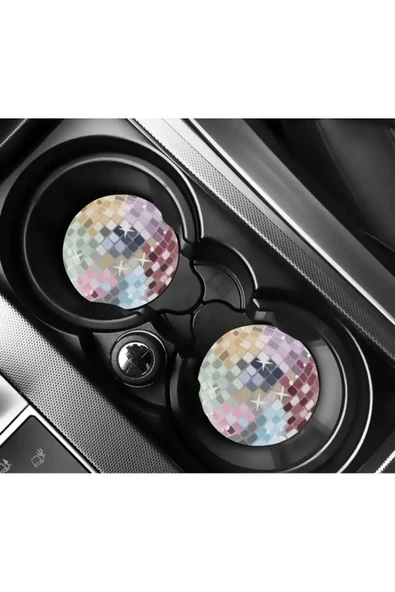 Freya Disco Topu Parlak Oto Bardak Altlığı Işıltılı Mozaik Desenli Oto Cup Holder Mat 2’li Set ürün görseli 1