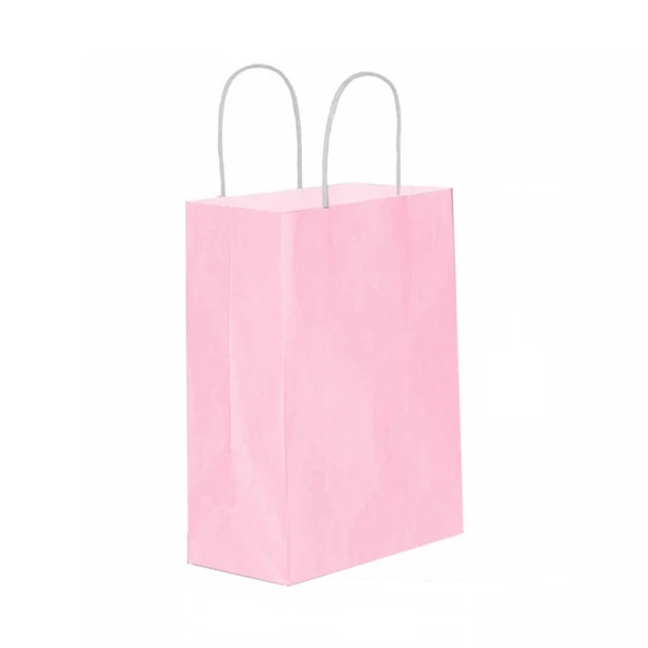 Pembe Kraft Çanta Küçük Boy 18x8x24 cm 25 Adet ürün görseli 1