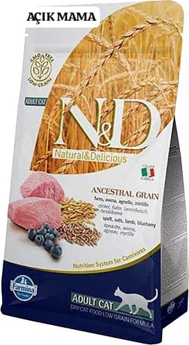 N&D Düşük Tahıllı Kuzu Etli ve Yaban Mersinli 1,5 kg Yetişkin Kedi Maması - Açık Paket ürün görseli 1