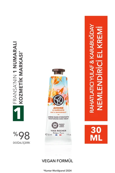 Yves Rocher El Kremi- Nemlendirici Besleyici Rahatlatıcı Yulaf & Karabuğday -Vegan-30ml ürün görseli 1