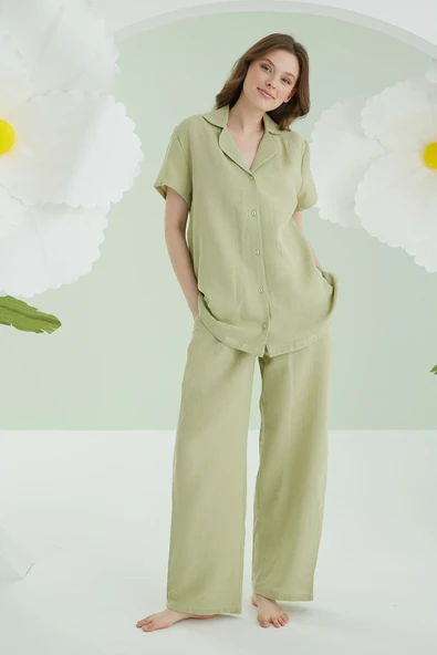 Yeşil Serena Önden Düğmeli Pijama Takım ürün görseli 1