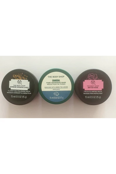 THE BODY SHOP Chinese Ginseng & Rice / Charcoal (Yeni Ambalaj) / British Rose Mask Set ürün görseli 1