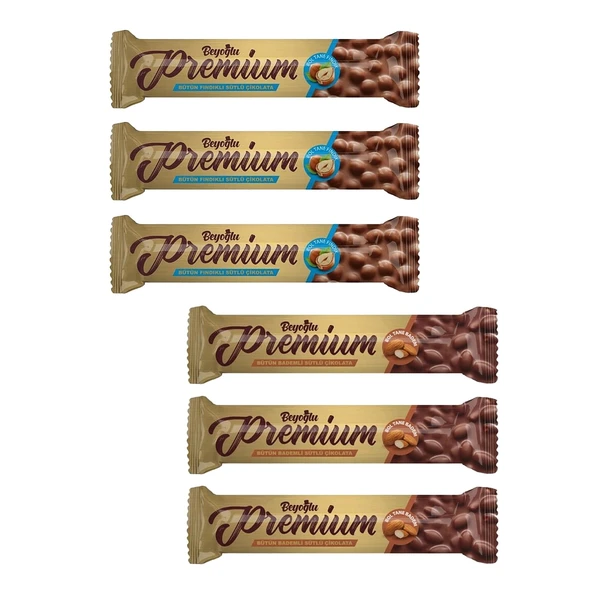 Beyoğlu Premium Bütün Fındıklı ve Bademli Çikolata 75 gr x 6 lı Karma Paket ürün görseli 1