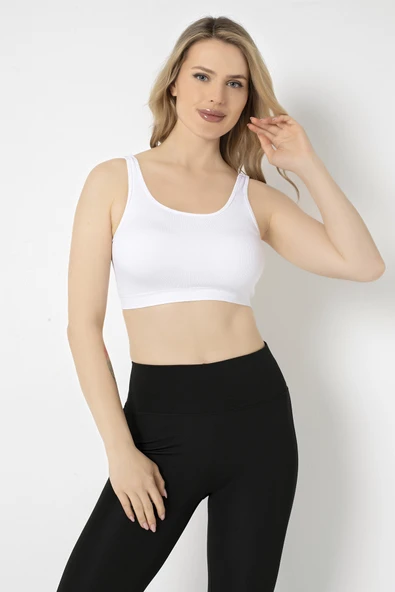 Beyaz Halter Yaka Dikişsiz Sütyen ürün görseli 1