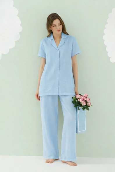 Mavi Serena Önden Düğmeli Pijama Takım ürün görseli 1