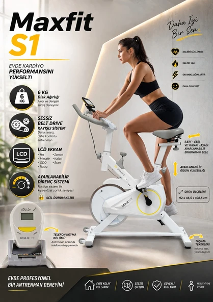 S1 Spinbike Direnç Ayarlı Nabız Ölçerli Ayarlanabilir Sele ve Gidon ürün görseli 1