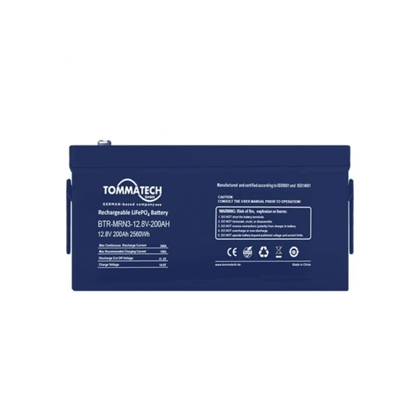 TommaTech Marine 12.8V 200Ah LiFePO4 ABS+PC Kasa Lityum Batarya ürün görseli 1