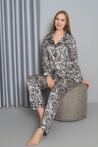 Zebra Saten Pijama Takım ürün görseli 1