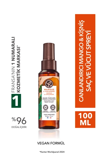 Yves Rocher Saç ve Vücut Spreyi- Canlandırıcı Mango & Kişniş - Vegan-100ml ürün görseli 1