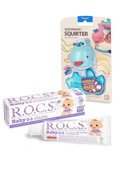 R.O.C.S. Baby 0-3 Yaş Ihlamur Özlü Diş Macunu Ve Diş Macunu Sıkacağı Seti – Mavi ürün görseli 1