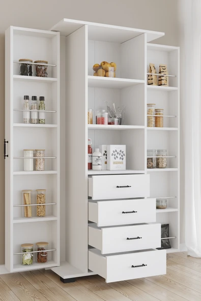 AEKA AE-2204 Avrasya Çok Amaçlı 2 Kapaklı Raflı Çekmeceli Kiler Mutfak Dolabı Modern Tasarım 170x138x77,5 ürün görseli 1