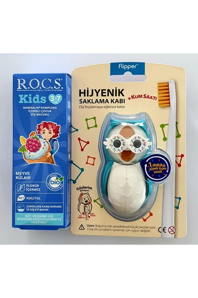 R.O.C.S. R.O.C.S 3-7 Yaş Meyve Külahı Diş Macunu ve Mavi Baykuş Flipper Saklama Kabı ürün görseli 1