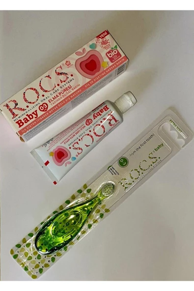 R.O.C.S. Elma Püresi Diş Macunu 35ml Ve 0-3 Yaş Diş Fırçası Yeşil   Set -0-3 Yaş ürün görseli 1