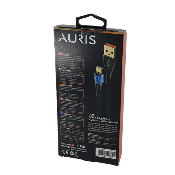 Auris ARS-CB51 45w Usb İphone Kablo Şeffaf Işıklı - Resim 3
