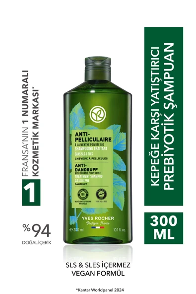 Yves Rocher Yatıştırıcı Prebiyotik Şampuan-Kepeğe Karşı/Anti Pelliculaire-SLS,SLES içermez,Tuzsuz,Vegan-300ml ürün görseli 1