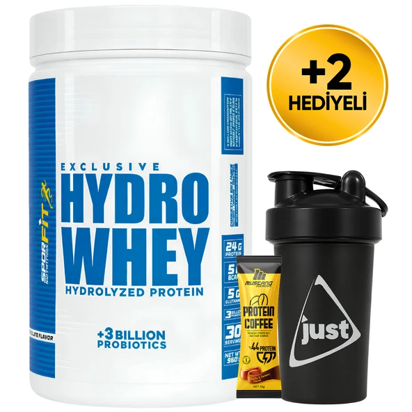 Sporfit Nutrition HydroWhey Protein Tozu 960 Gr 30 Servis Çikolata + 3 Milyar Probiyotik + Shaker + Protein Kahve Hediyeli ürün görseli 1