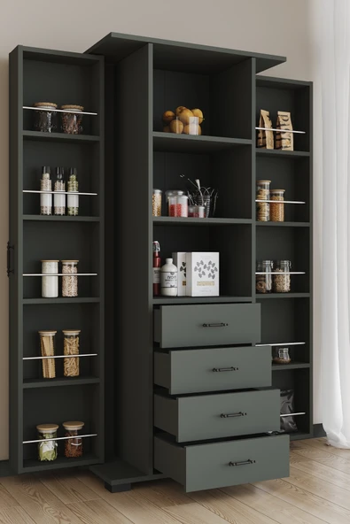 AEKA AE-2204 Avrasya Çok Amaçlı 2 Kapaklı Raflı Çekmeceli Kiler Mutfak Dolabı Modern Tasarım 170x138x77,5 ürün görseli 1