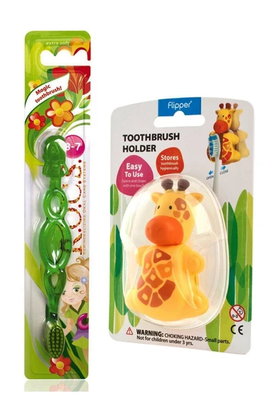 R.O.C.S. Kids 3-7 Yaş Diş Yeşil Fırçası Ve Flipper Hijyenik Saklama Kabı Seti - Zürafa Figürlü- ürün görseli 1