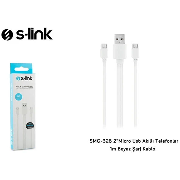 S-link SMG-328 2*Micro Usb Akıllı Telefonlar 1m Beyaz Şarj Kablo ürün görseli 1
