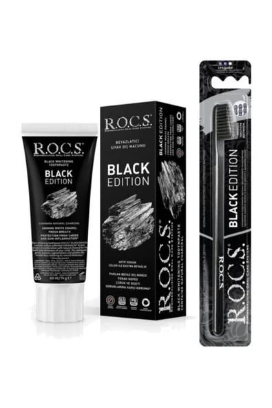 R.O.C.S. Rocs Black Edıtıon Kömür Beyazlatıcı Diş Macunu Ve Diş Fırçası ürün görseli 1
