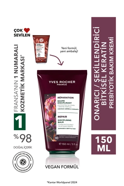 Yves Rocher Bitkisel Keratin Bakım Kremi - Tüm Saçlar/Onarıcı / Şekillendirici / Reparation -Prebiyotik,Vegan-15 ürün görseli 1