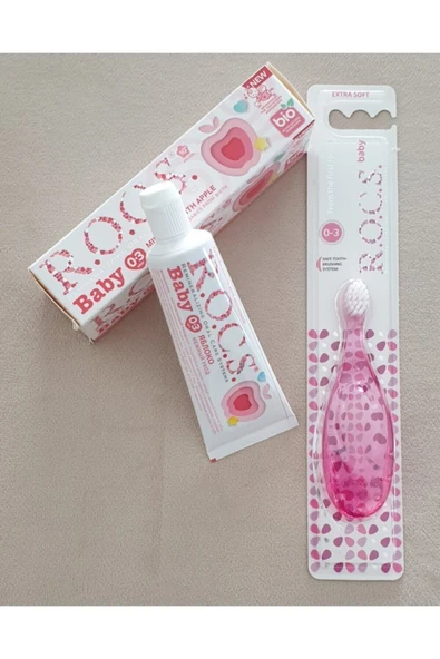 R.O.C.S. Elma Püresi Diş Macunu 35 ml Ve Pembe Diş Fırçası  0-3 Yaş Baby Set ürün görseli 1