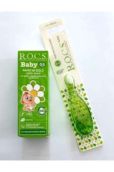 R.O.C.S. Baby Yeşil Bakım Seti /PAPATYA MACUN + 0-3 YAŞ YEŞİL FIRÇA ürün görseli 1