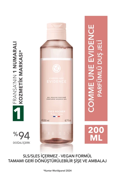Yves Rocher Parfümlü Duş Jeli- Comme Une Evidence-Kadın Parfüm- Vegan-200ml ürün görseli 1