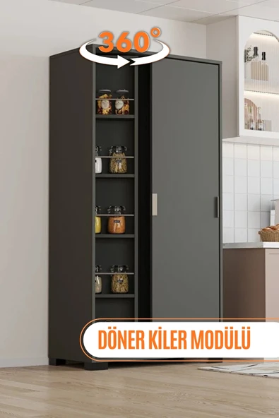AEKA AE-2073 Luna Antrasit Döner Çok Amaçlı Dolap - Raflı Mutfak ve Kiler Dolabı ürün görseli 1