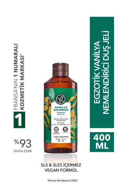 Yves Rocher Duş Jeli - Nemlendirici Egzotik Vanilya -SLS,SLES İçermez,Vegan-400ml ürün görseli 1